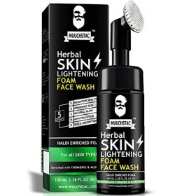Muuchstac Herbal Skin Lightening Foam Face Wash - With Inbuilt Brush, Deep Cleanses, 100 ml