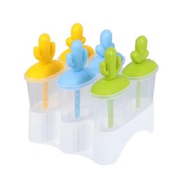 DIY Food Grade Cactus Shaped Silicone Ice Cream Molds Bar Maker Popsickle Sticks