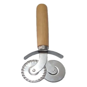 Double Wheel Interpolator Wooden Handled Pizza Cutter & Slicer