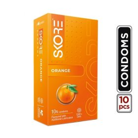 Skore Orange Flavoured with Additional Lubrication 1500+Dots Condoms- 10Pcs Pack
