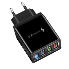 3.0 Fast Charger 4 Port Multi USB Wall Charger - Black